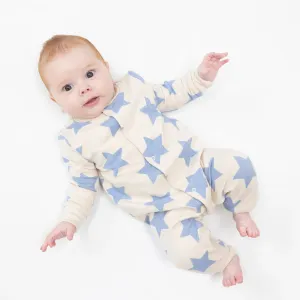 Angel Dear- Baseball Collar Romper - Sketchy Stars Blue