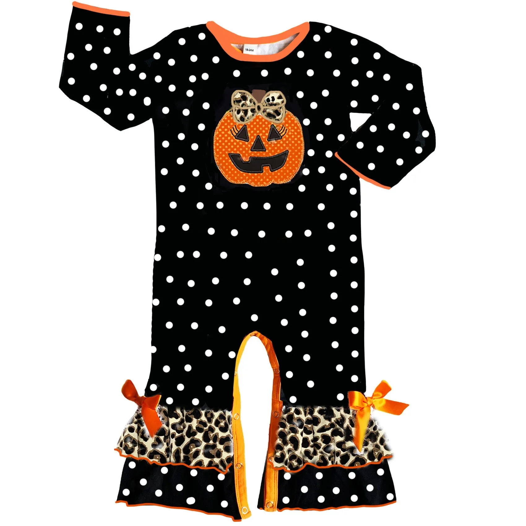 AnnLoren Baby Girls Orange pumpkin Jack O Lantern Halloween Romper