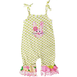 AnnLoren Easter Bunny Baby Girl's Romper Polka Dot Ruffles Holiday Outfit Jumpsuit Playsuit