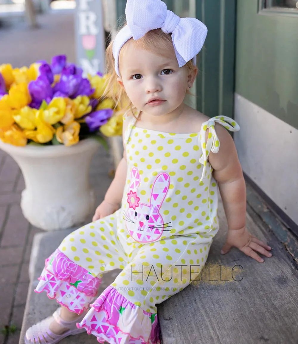AnnLoren Easter Bunny Baby Girl's Romper Polka Dot Ruffles Holiday Outfit Jumpsuit Playsuit