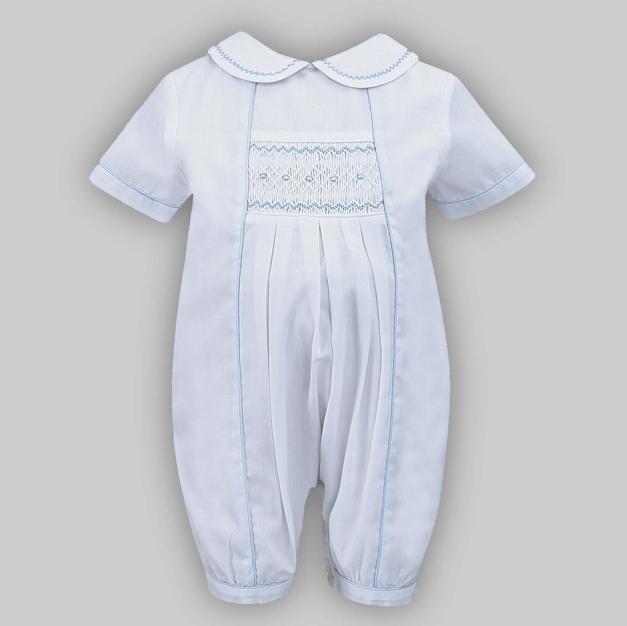 Baby Boy Christening Romper - Sarah Louise C3000 White / Blue