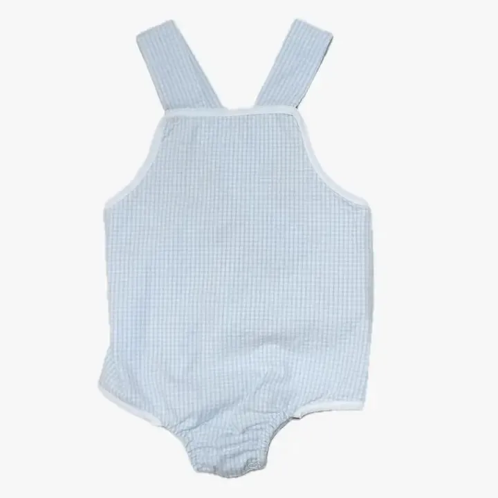 Baby Boy's Blue and White checks Sun Romper