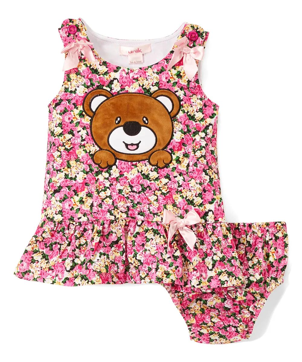 Bear Flower Baby Dress 6/9-24M
