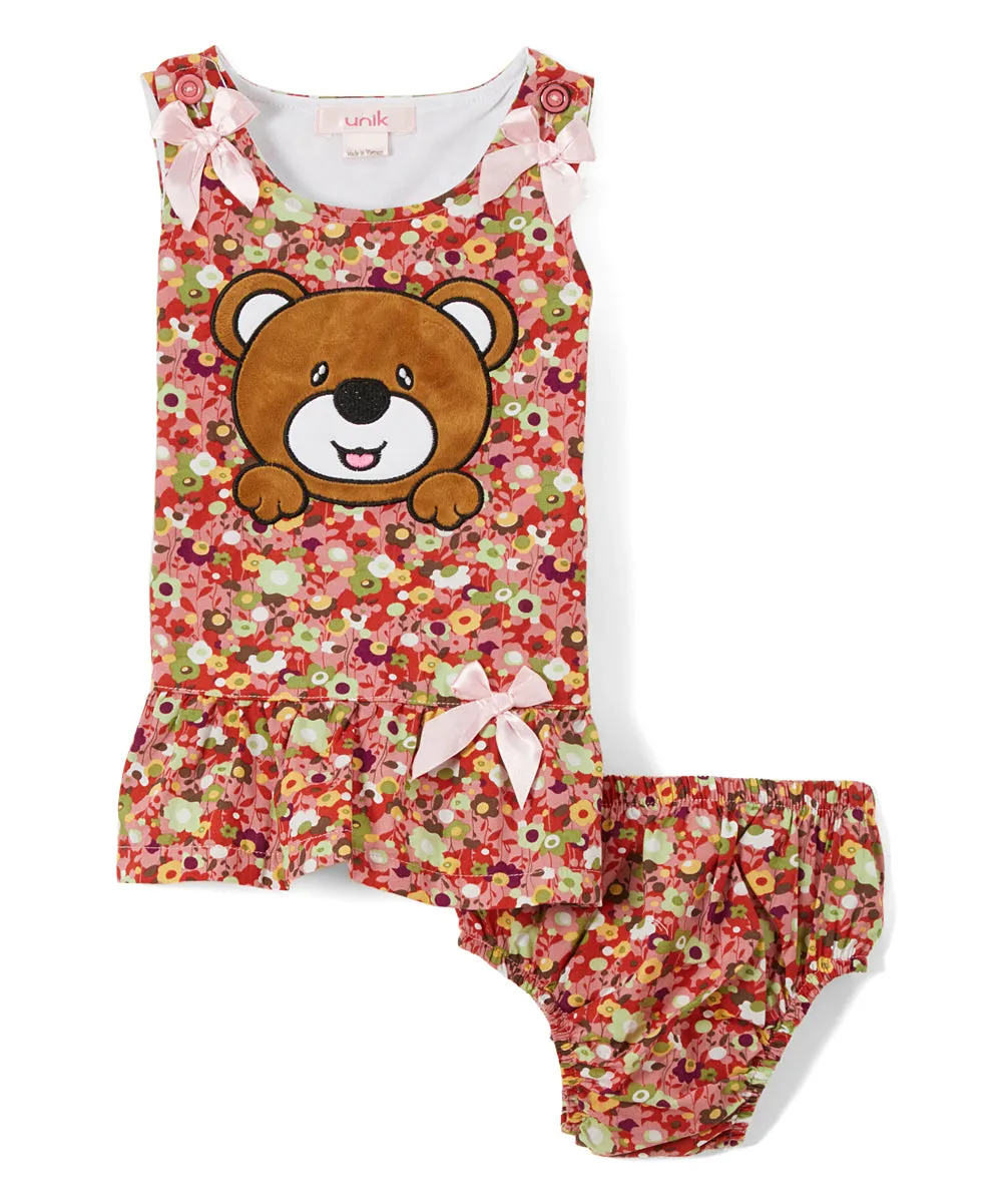 Bear Flower Baby Dress 6/9-24M