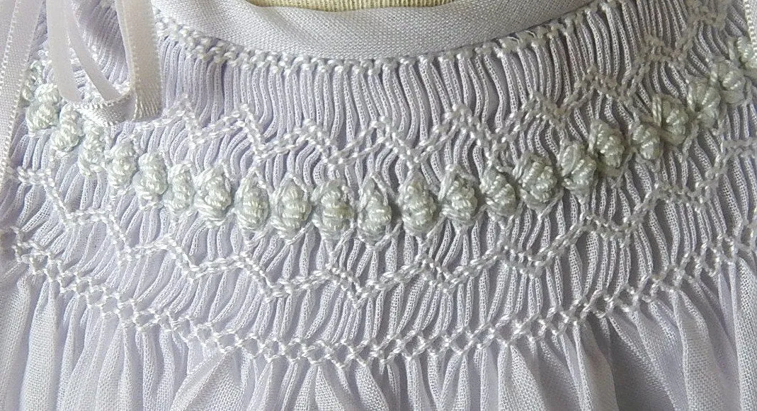 Bishop Flower Girl  Dresses White Cotton Fabric, Angel Slevees ,  Smocked Dresses, Hand Made