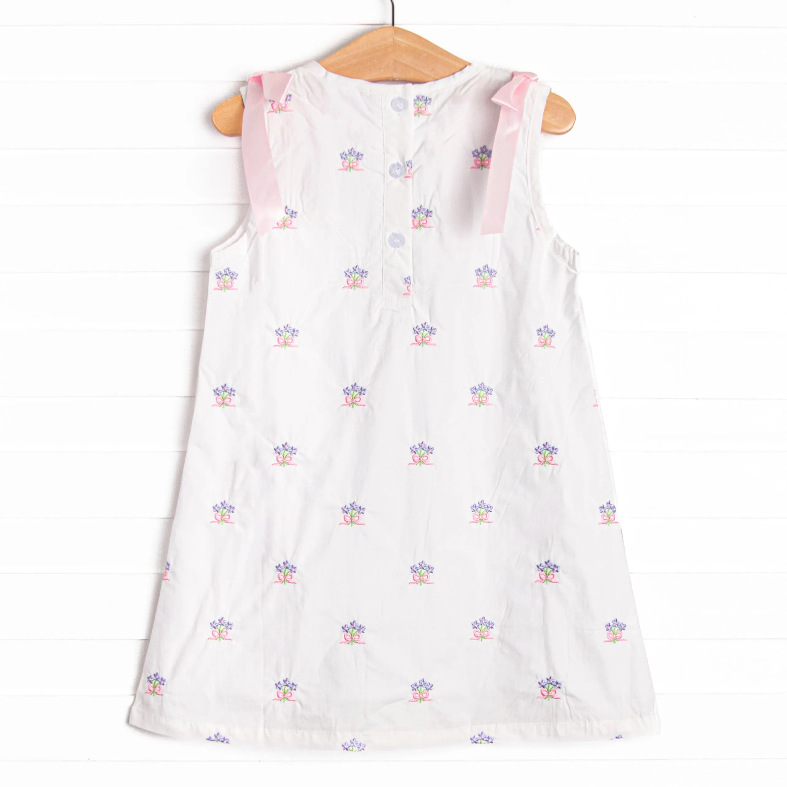 Blue Bundles Embroidered Dress, White