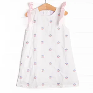 Blue Bundles Embroidered Dress, White