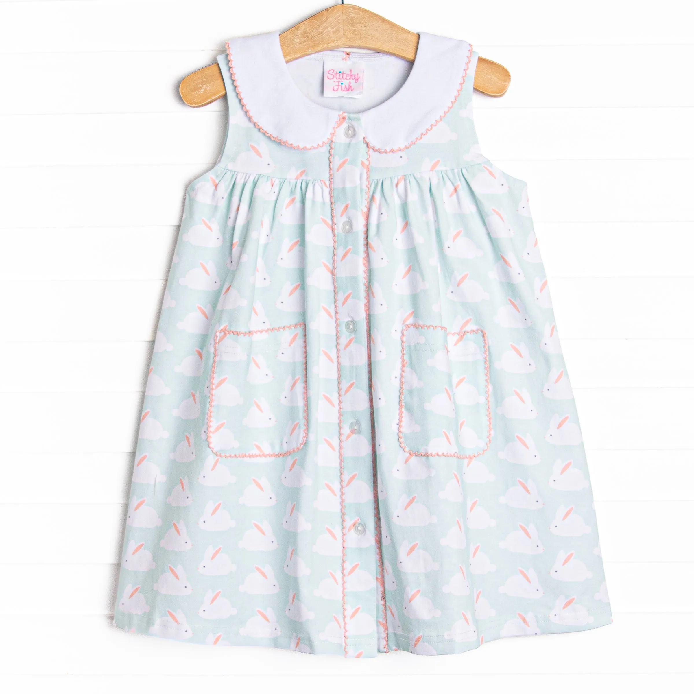 Bunny Hop Button Dress, Mint