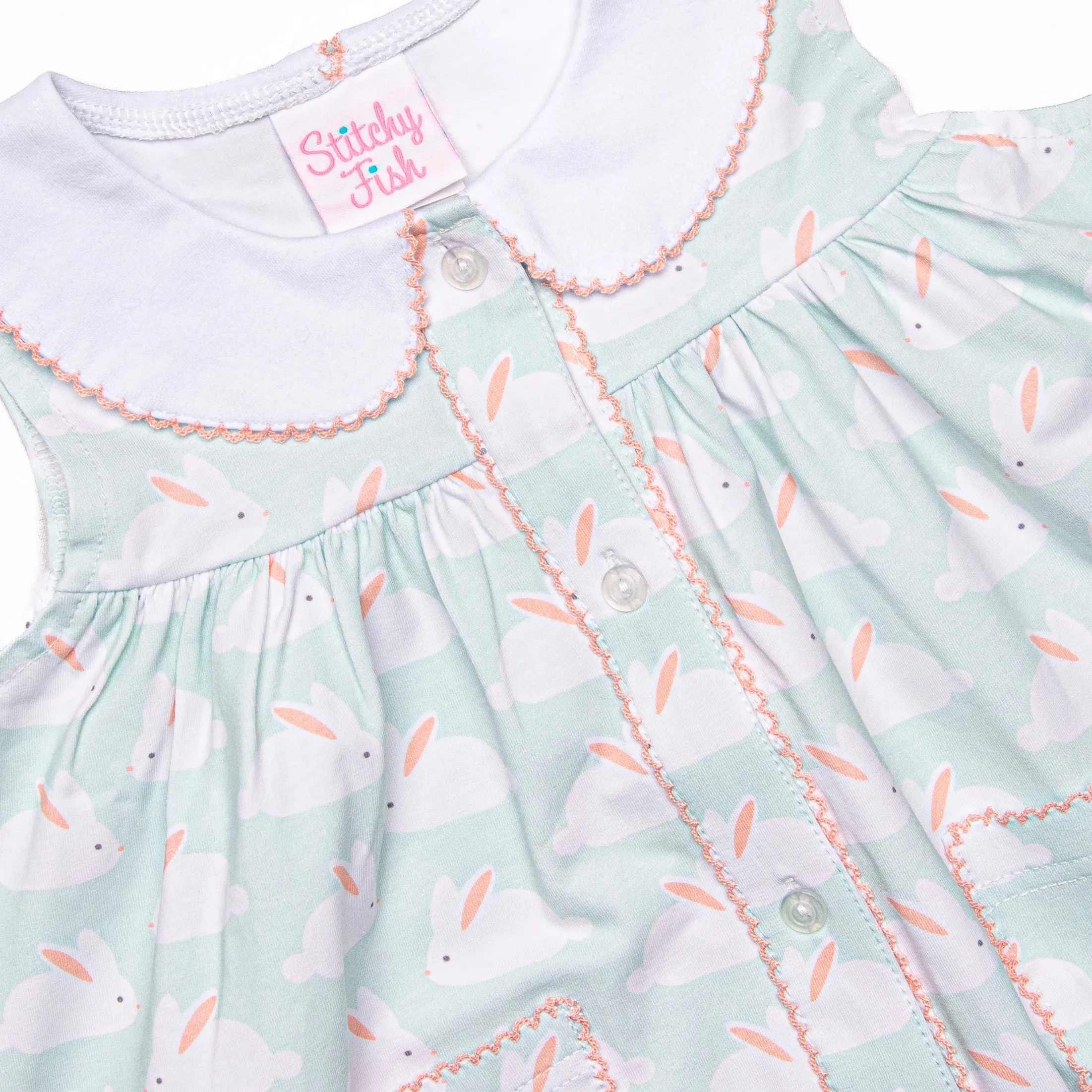 Bunny Hop Button Dress, Mint