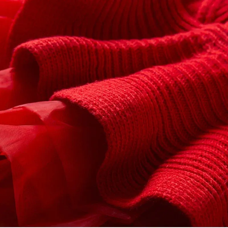 Children's Red Christmas Party Winter Knit Dresses