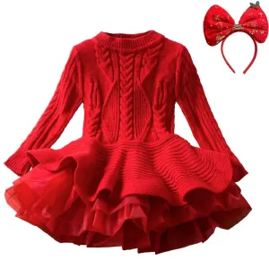 Children's Red Christmas Party Winter Knit Dresses