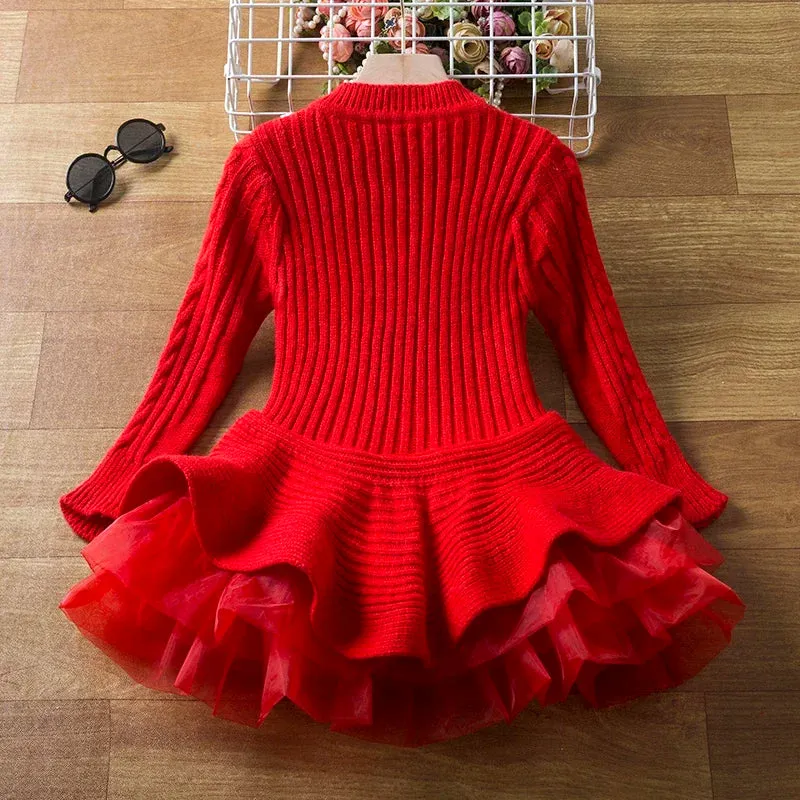 Children's Red Christmas Party Winter Knit Dresses