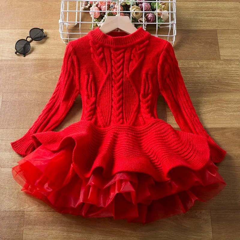 Children's Red Christmas Party Winter Knit Dresses