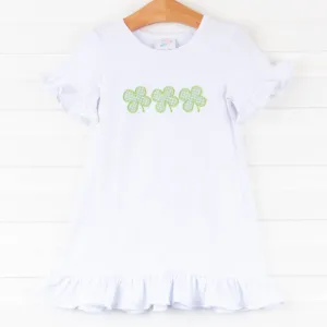Clover Cutie Applique Dress, White
