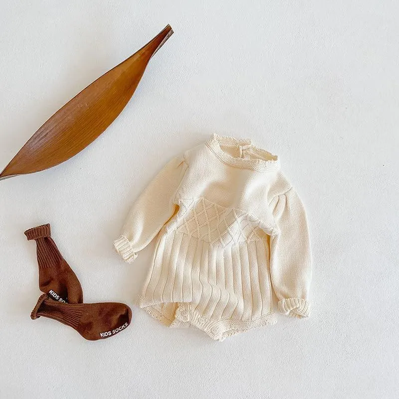 Cream Knitted Baby Onesie