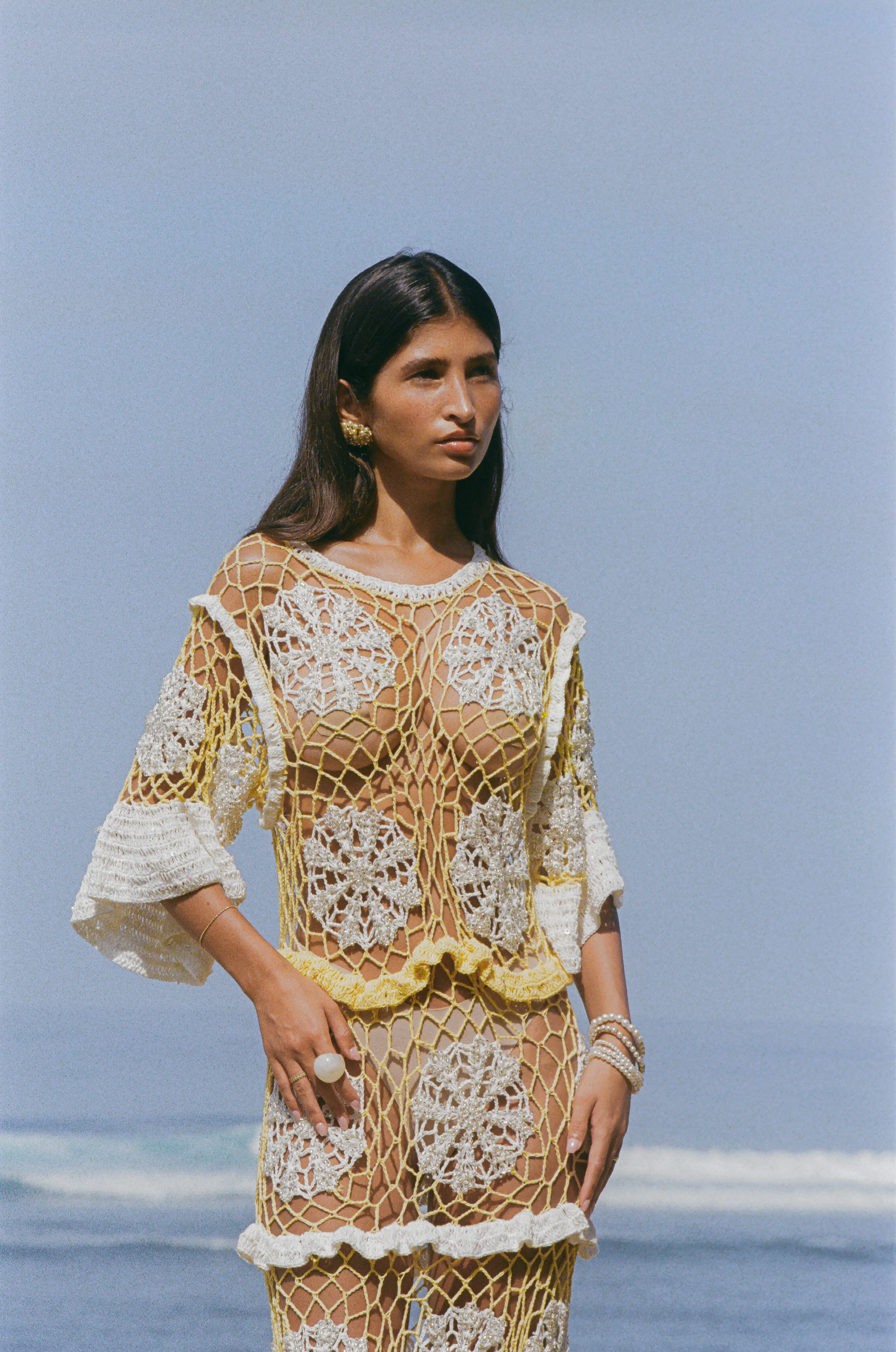 Daisy Crochet Dress White and Yellow