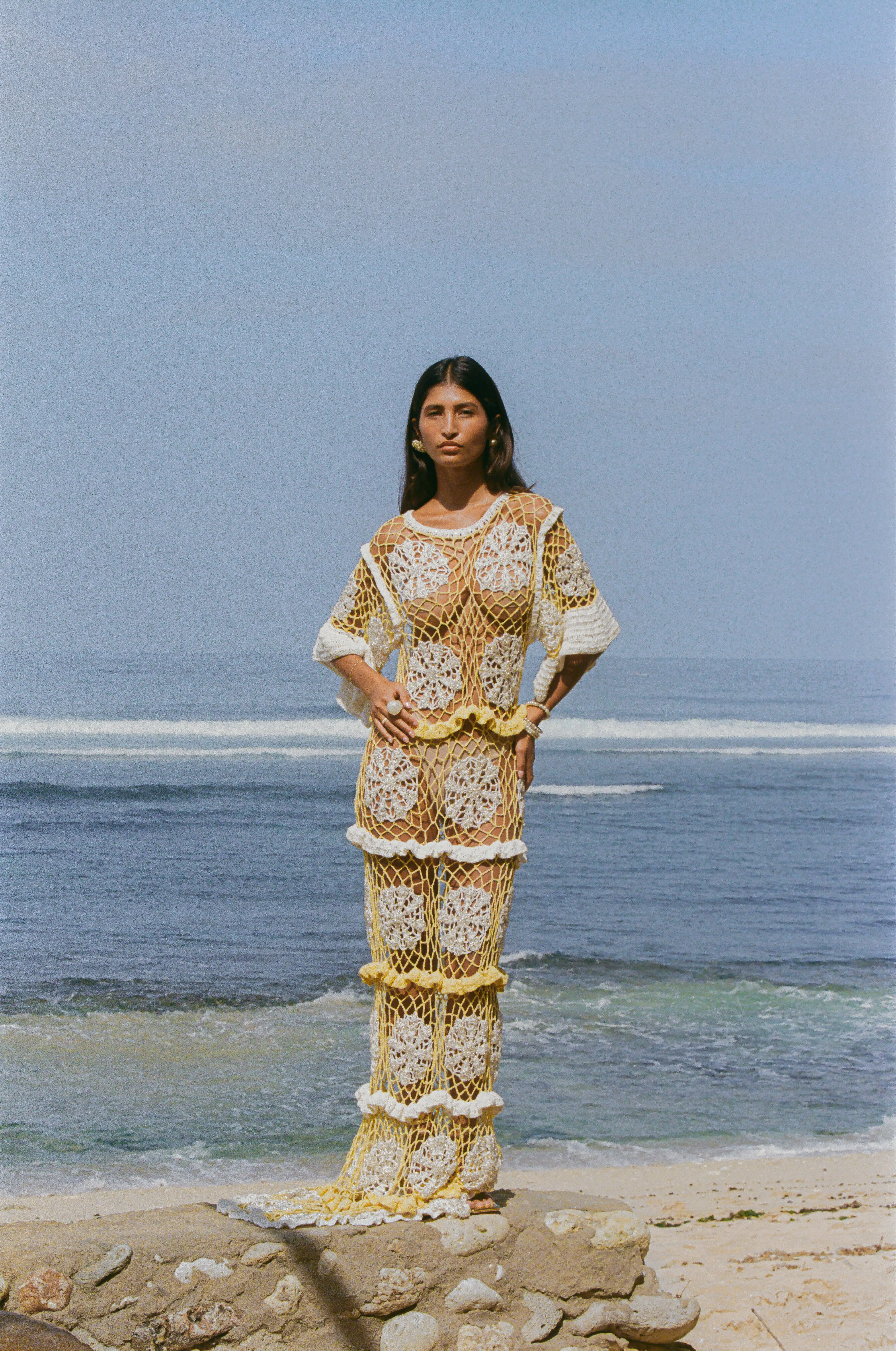 Daisy Crochet Dress White and Yellow