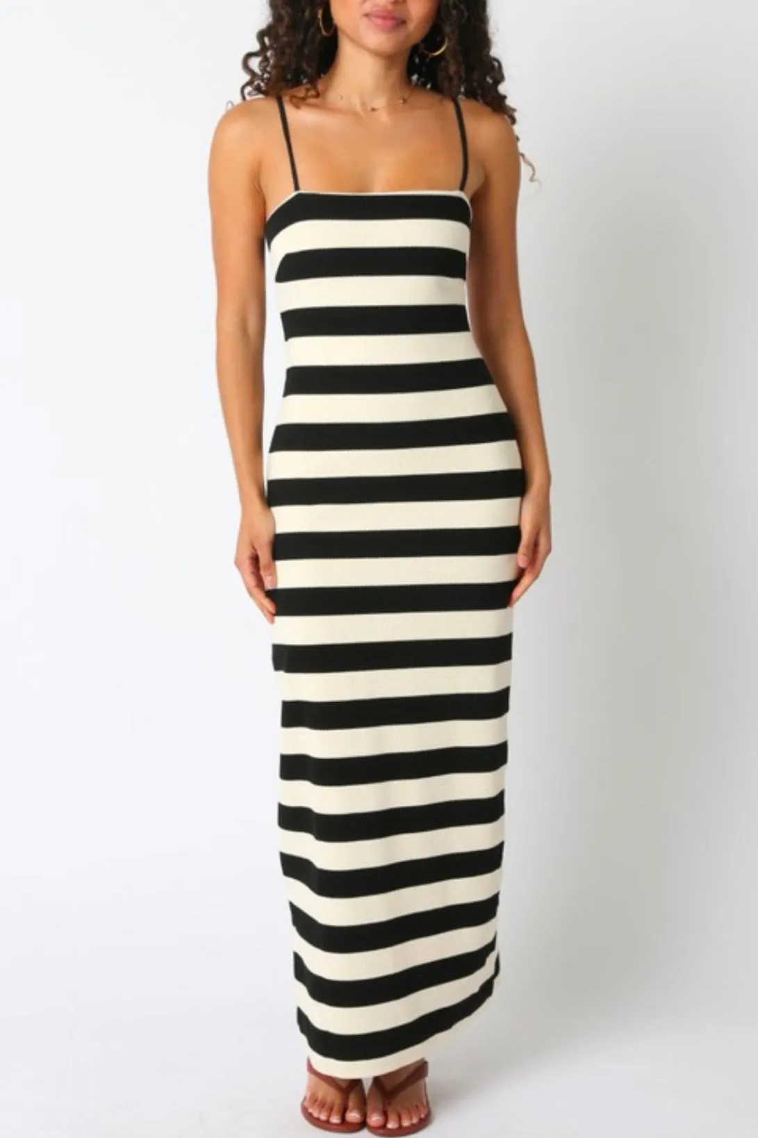 Dallas Stripe Knit Dress- Black/Ivory
