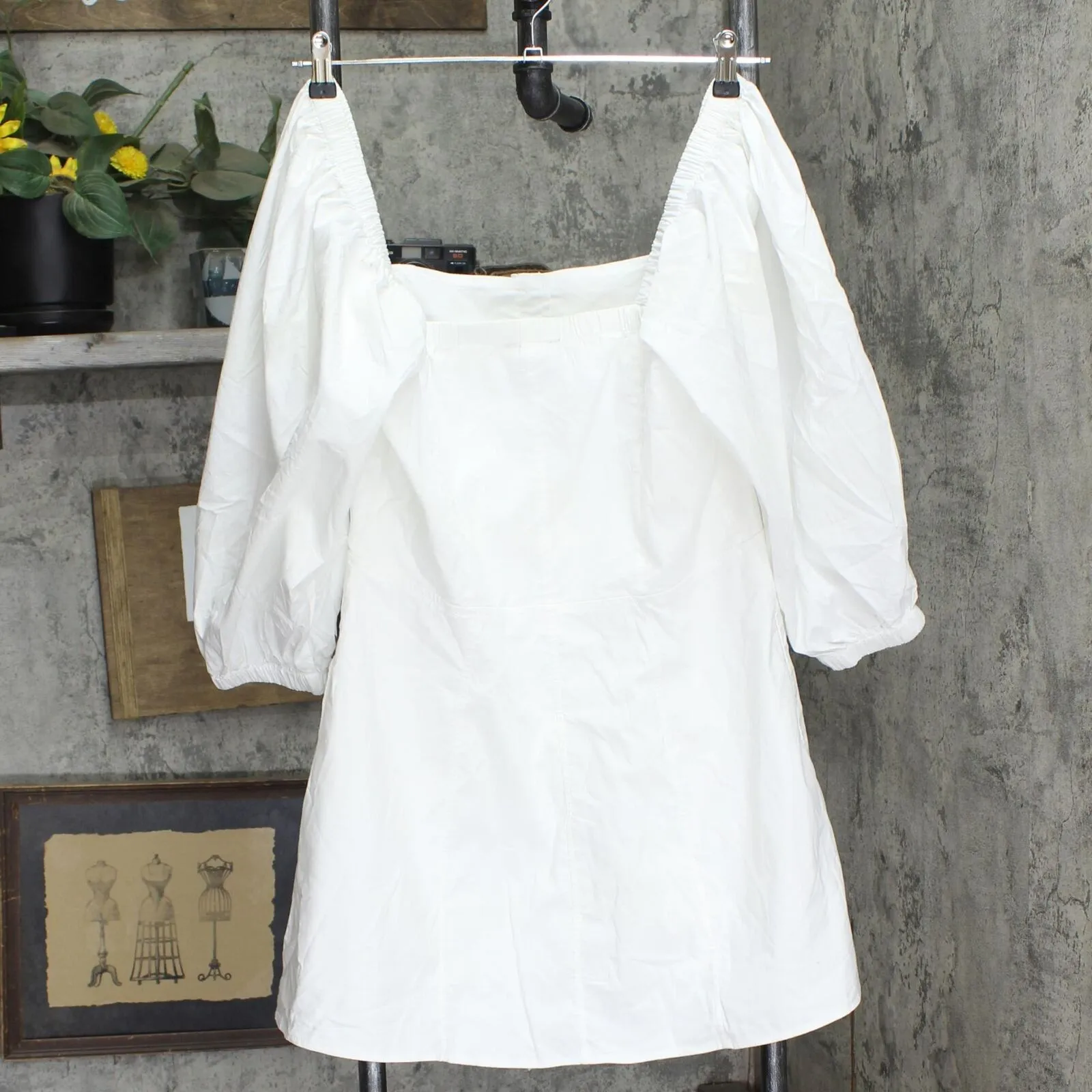 Danielle Bernstein Womens Off the Shoulder Button Up Babydoll Dress White 14