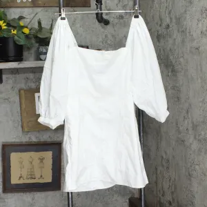 Danielle Bernstein Womens Off the Shoulder Button Up Babydoll Dress White 14