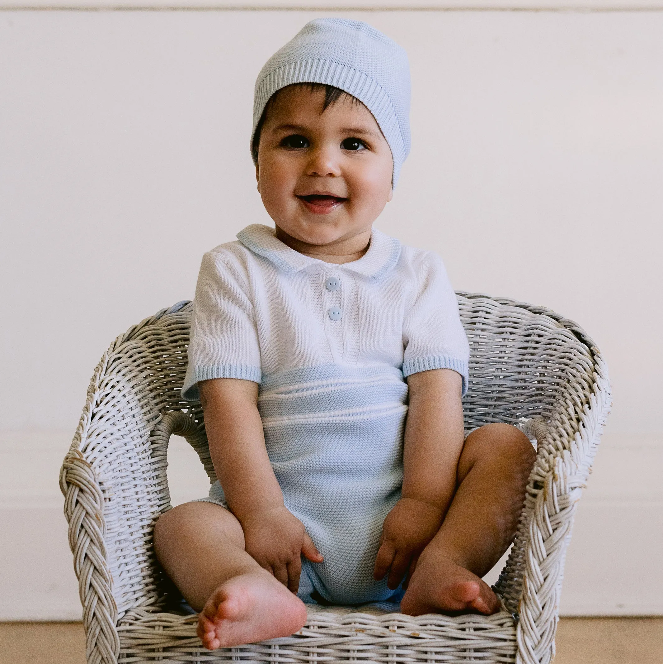 Dean Blue Knit Romper & Hat