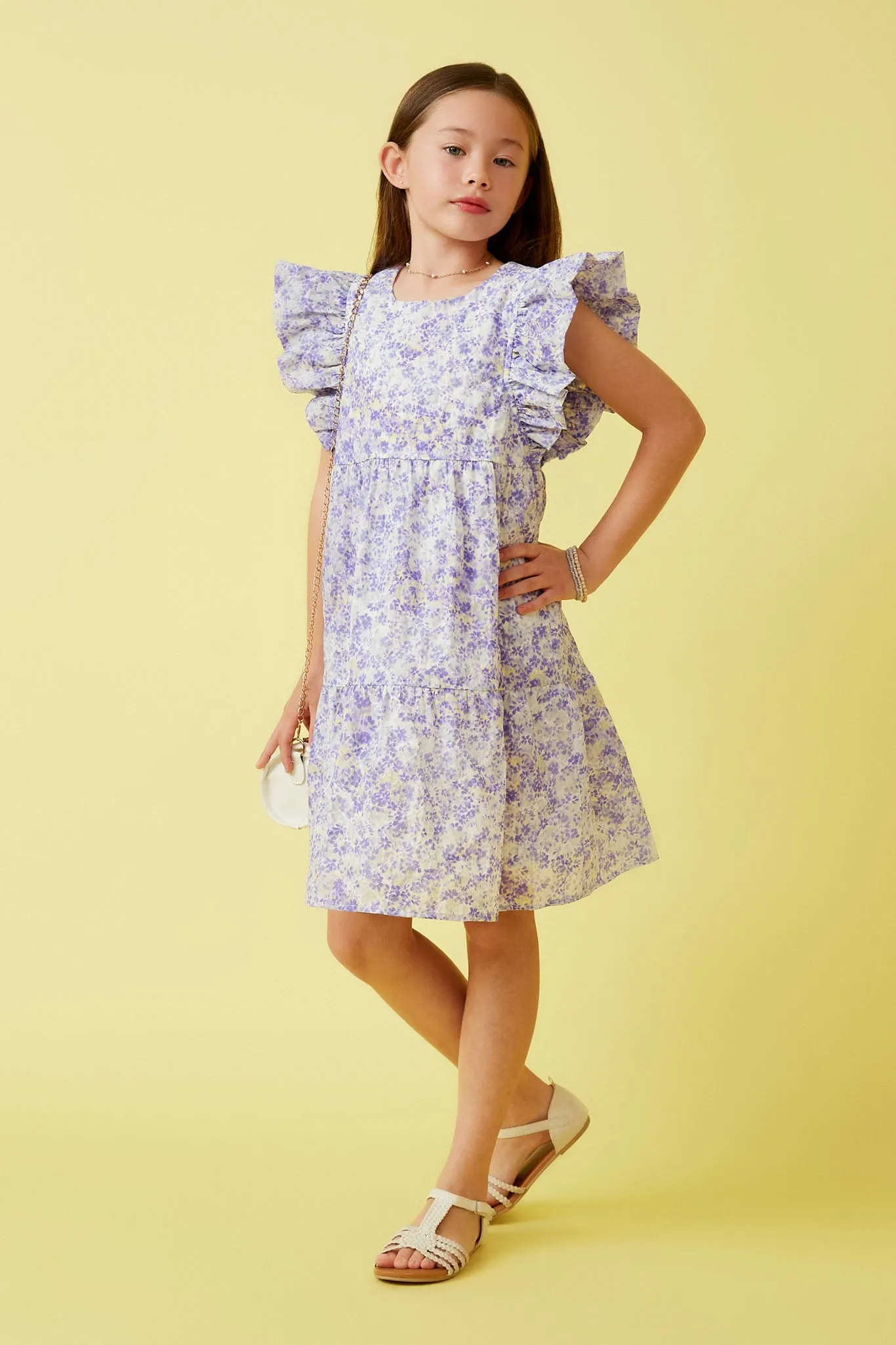 Ditsy Floral Exaggerated Ruffle Sleeve Dress