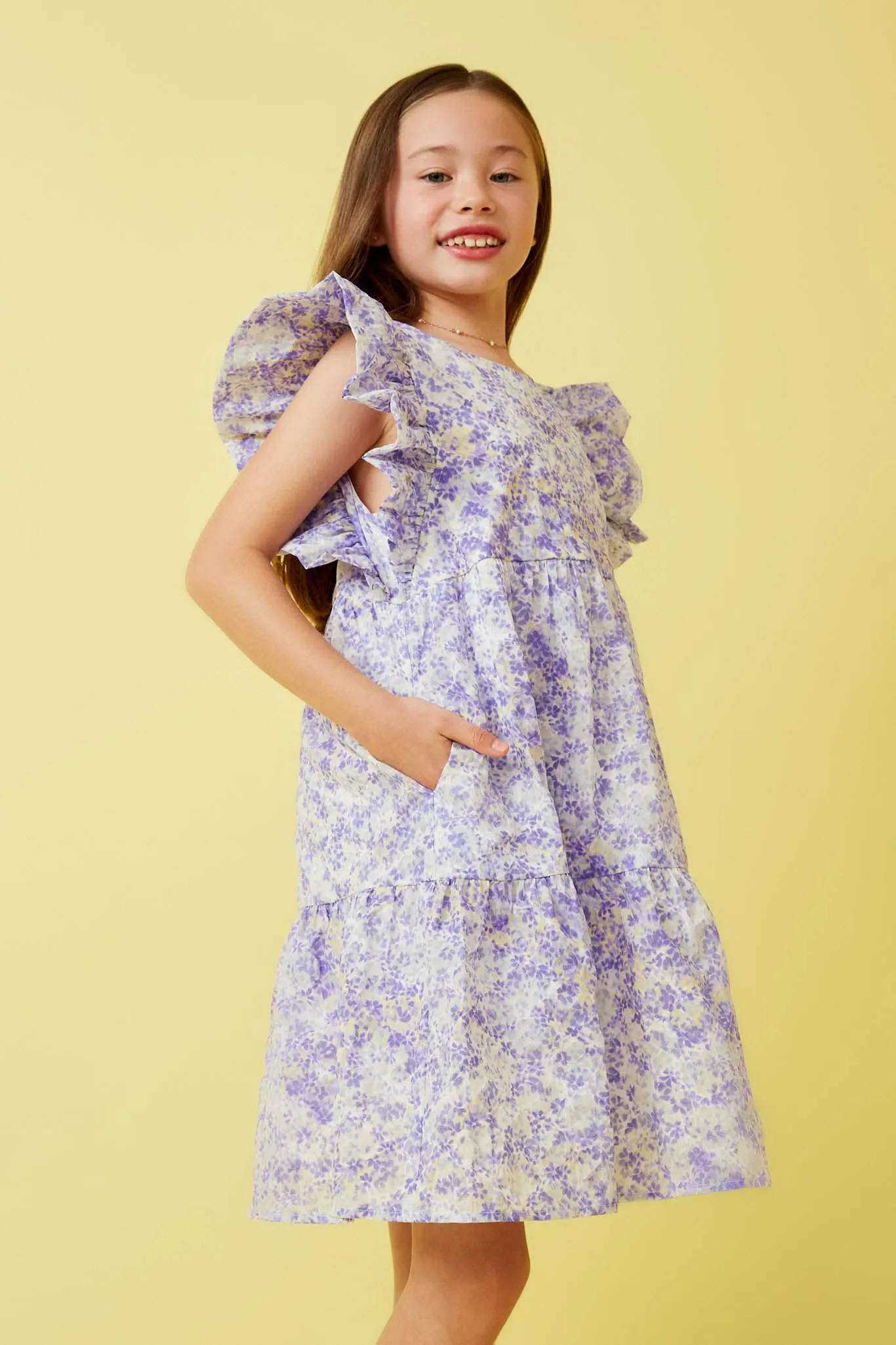 Ditsy Floral Exaggerated Ruffle Sleeve Dress