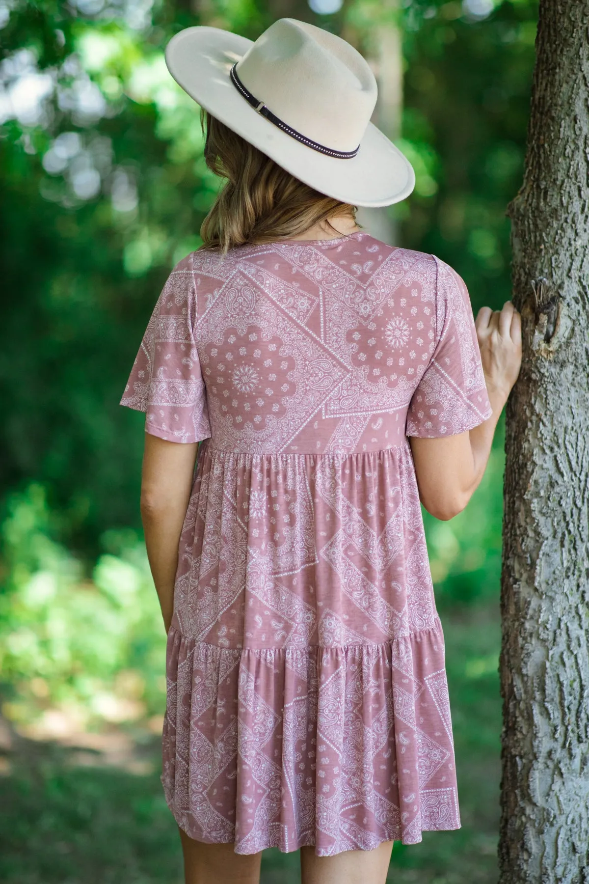 Dusty Rose Bandana Print Knit Dress