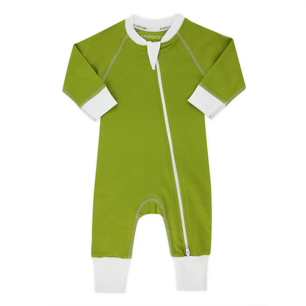 Endanzoo Classic Snuggle Organic Long Sleeve Double Zippered Romper - Green