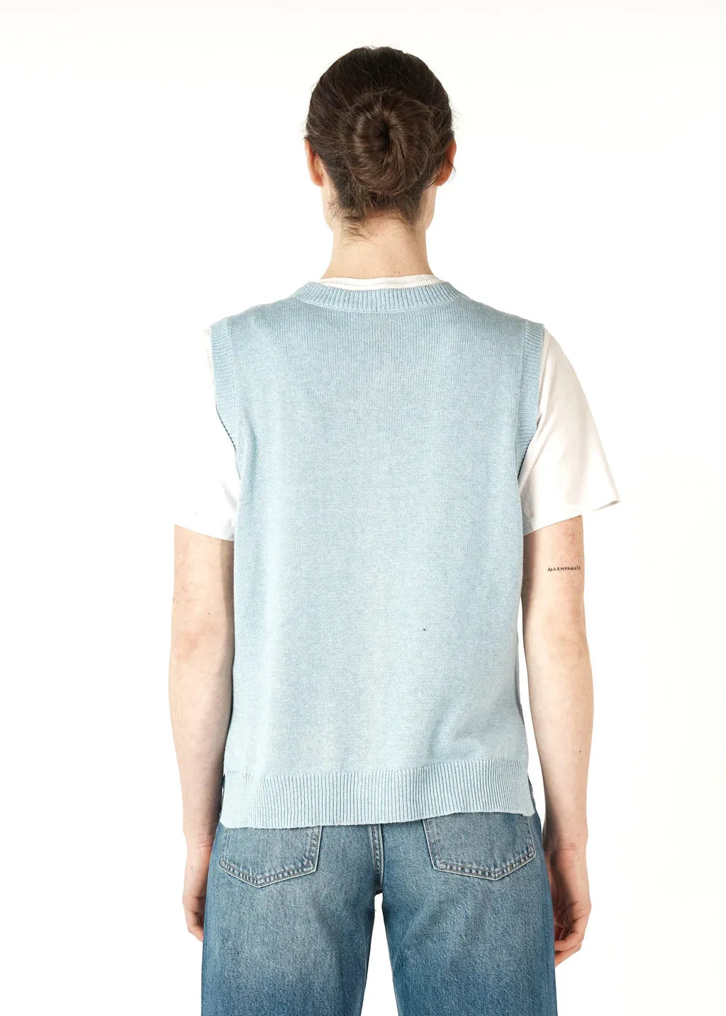 Essential Button Knitted Vest - Powder