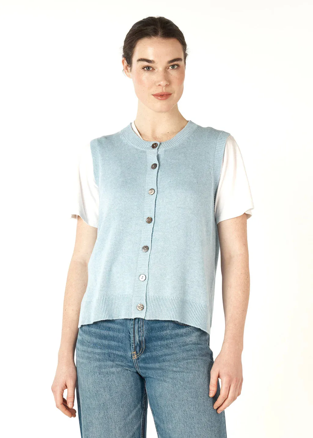 Essential Button Knitted Vest - Powder