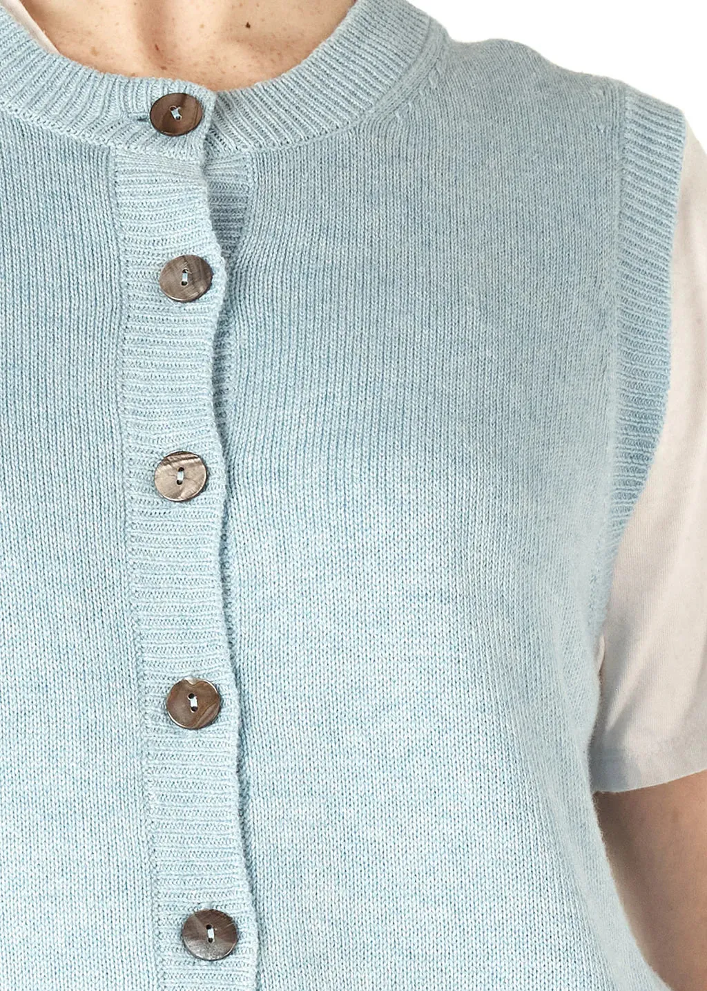 Essential Button Knitted Vest - Powder