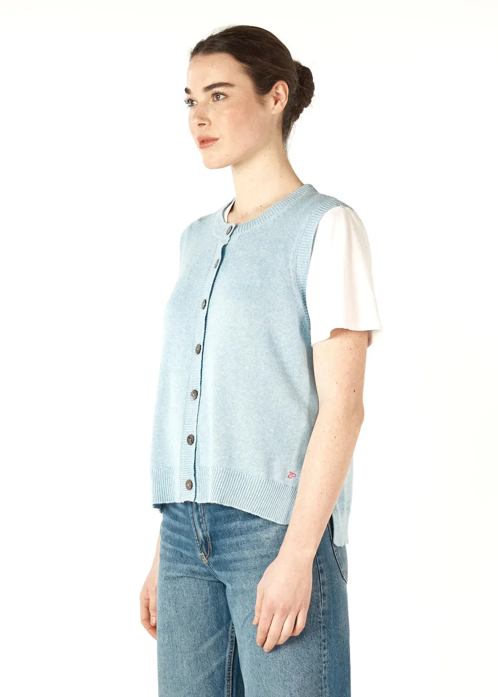 Essential Button Knitted Vest - Powder