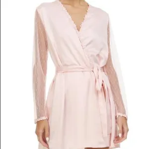 Flora Nikrooz Robe Pink Lace Showstopper Sheer Floral Long Sleeve L/S Size Large