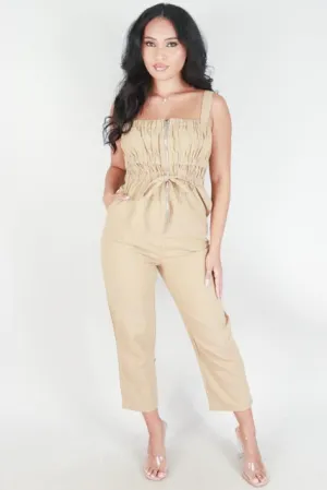 FRONT ZIP RUCHED JUMPSUIT