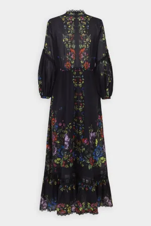 Ganna Long Dress in Garden Black Print