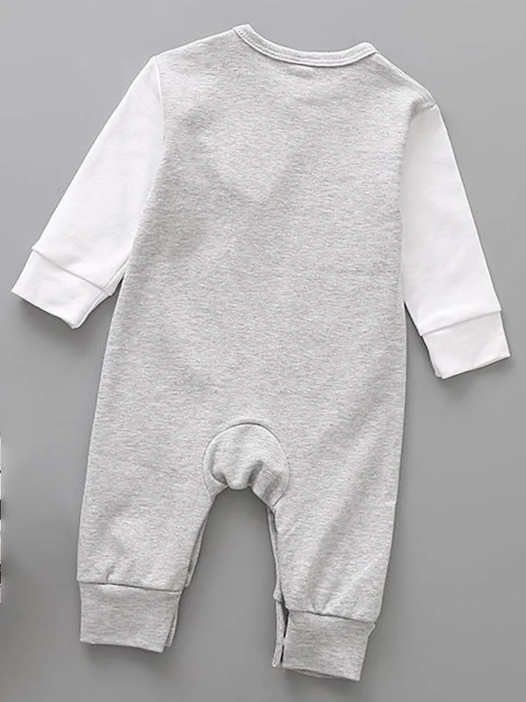 Grey Bear Face Cheek Baby Sleepsuit