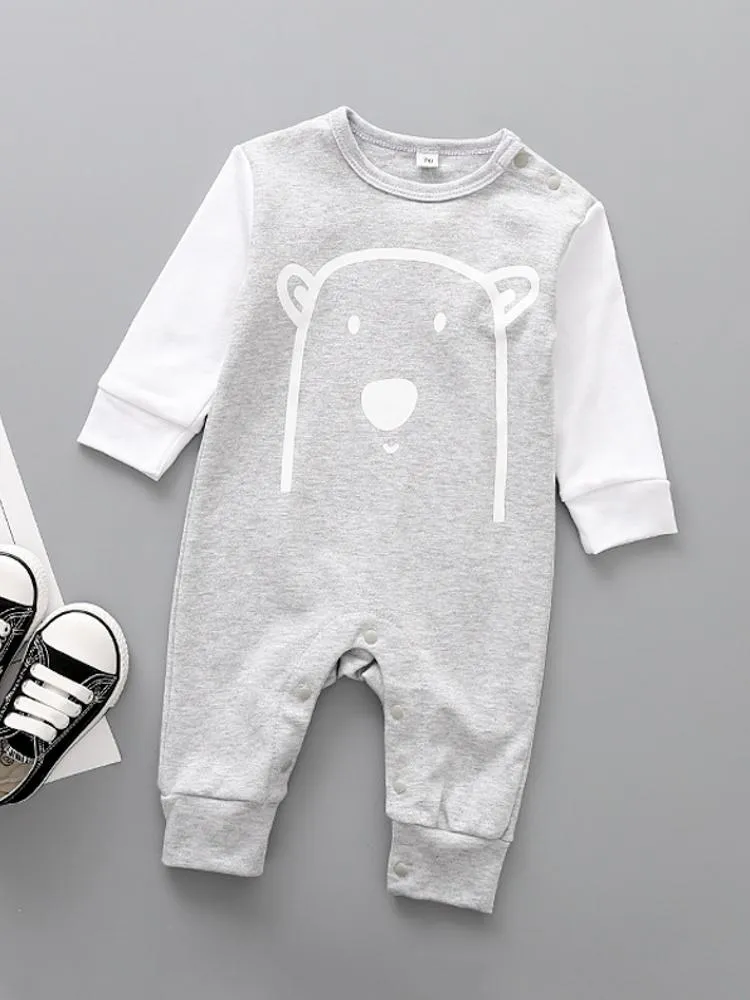 Grey Bear Face Cheek Baby Sleepsuit