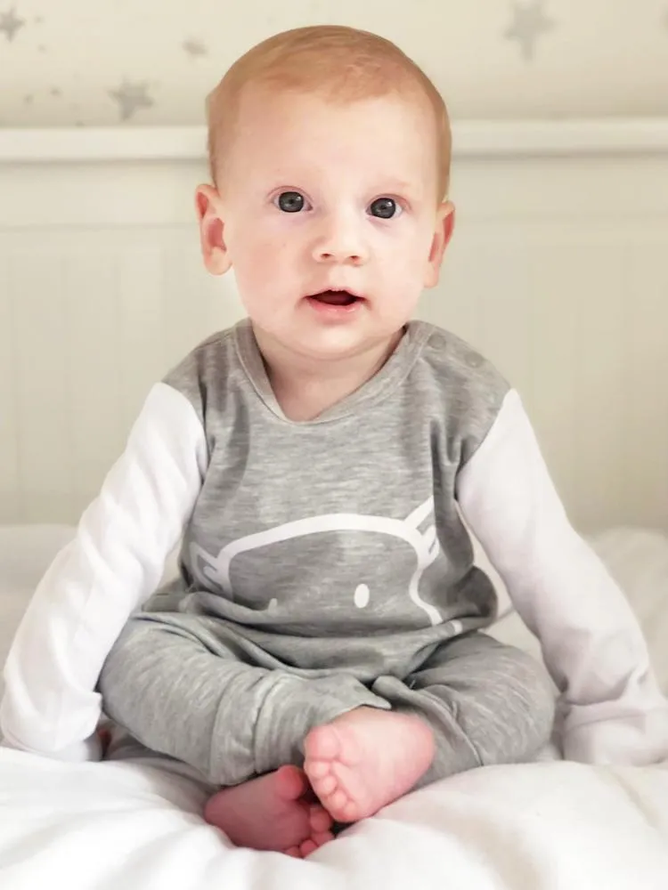 Grey Bear Face Cheek Baby Sleepsuit
