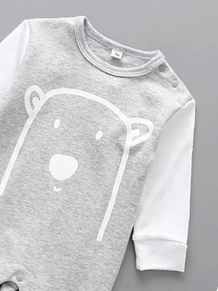 Grey Bear Face Cheek Baby Sleepsuit