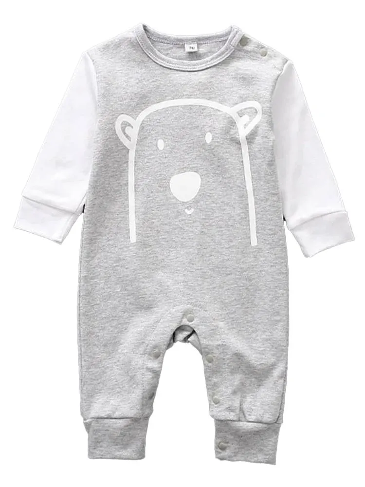 Grey Bear Face Cheek Baby Sleepsuit