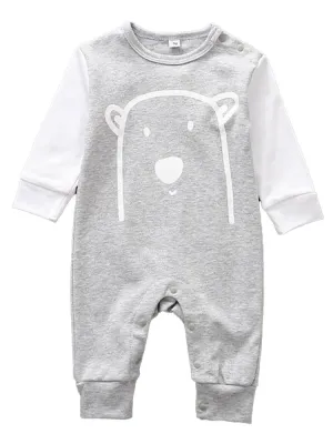 Grey Bear Face Cheek Baby Sleepsuit