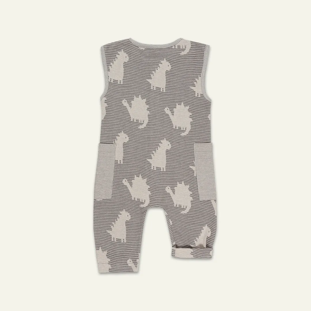 Grey Dinosaur And Stripe Print Romper