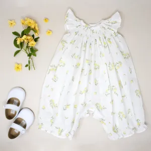 Handsmocked Romper with Lemon Print