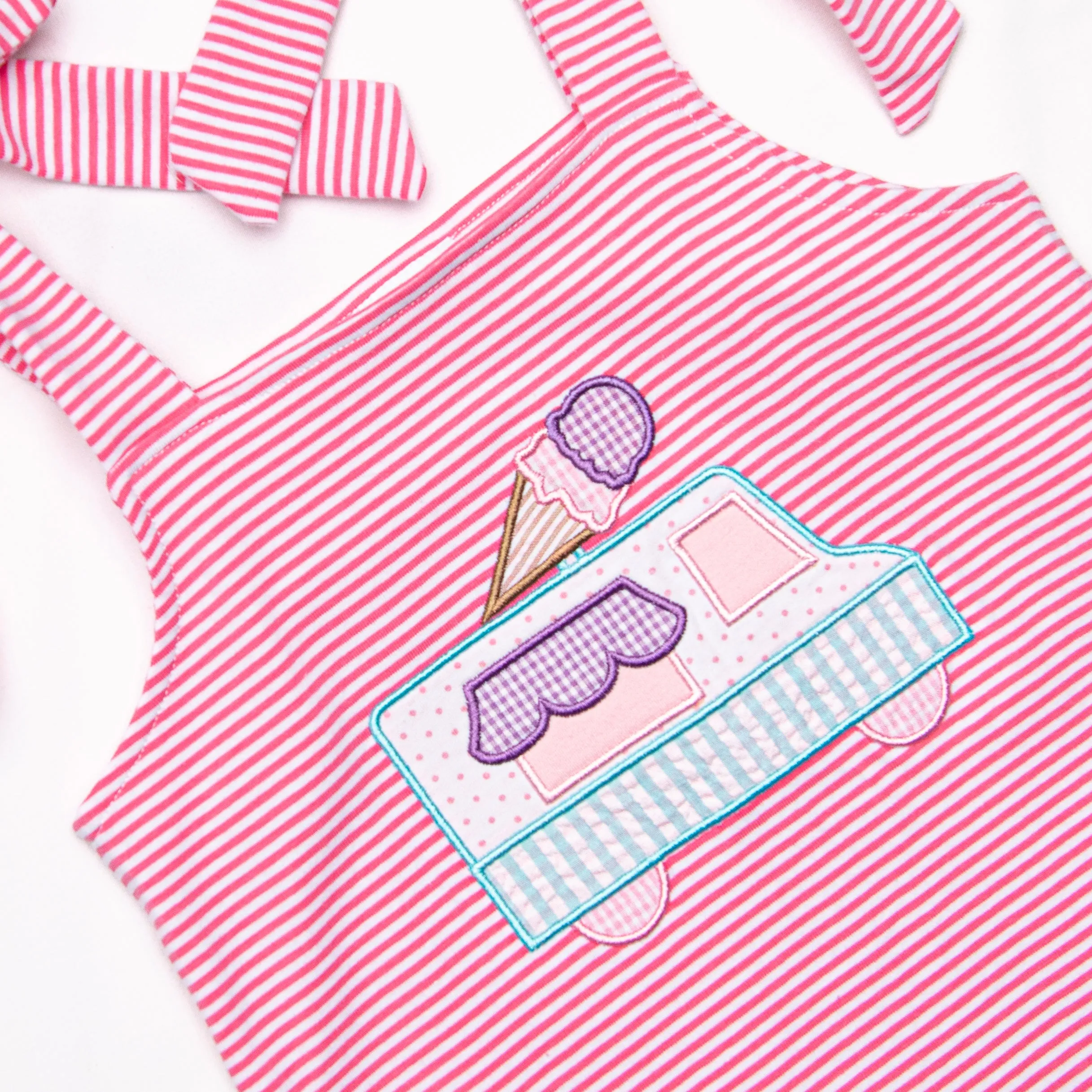 Ice Cream Truck Treat Applique Dress, Pink