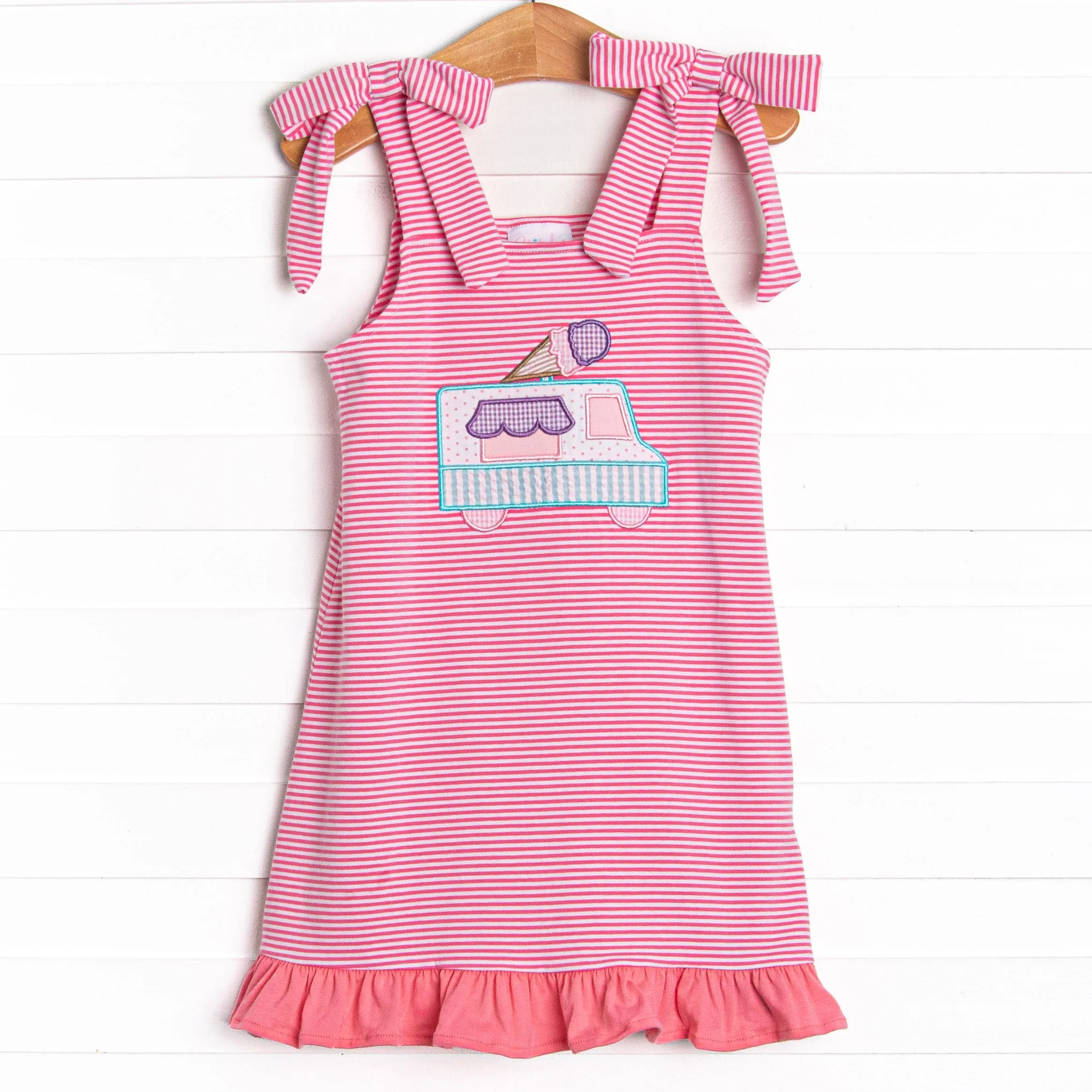 Ice Cream Truck Treat Applique Dress, Pink
