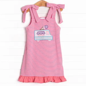 Ice Cream Truck Treat Applique Dress, Pink