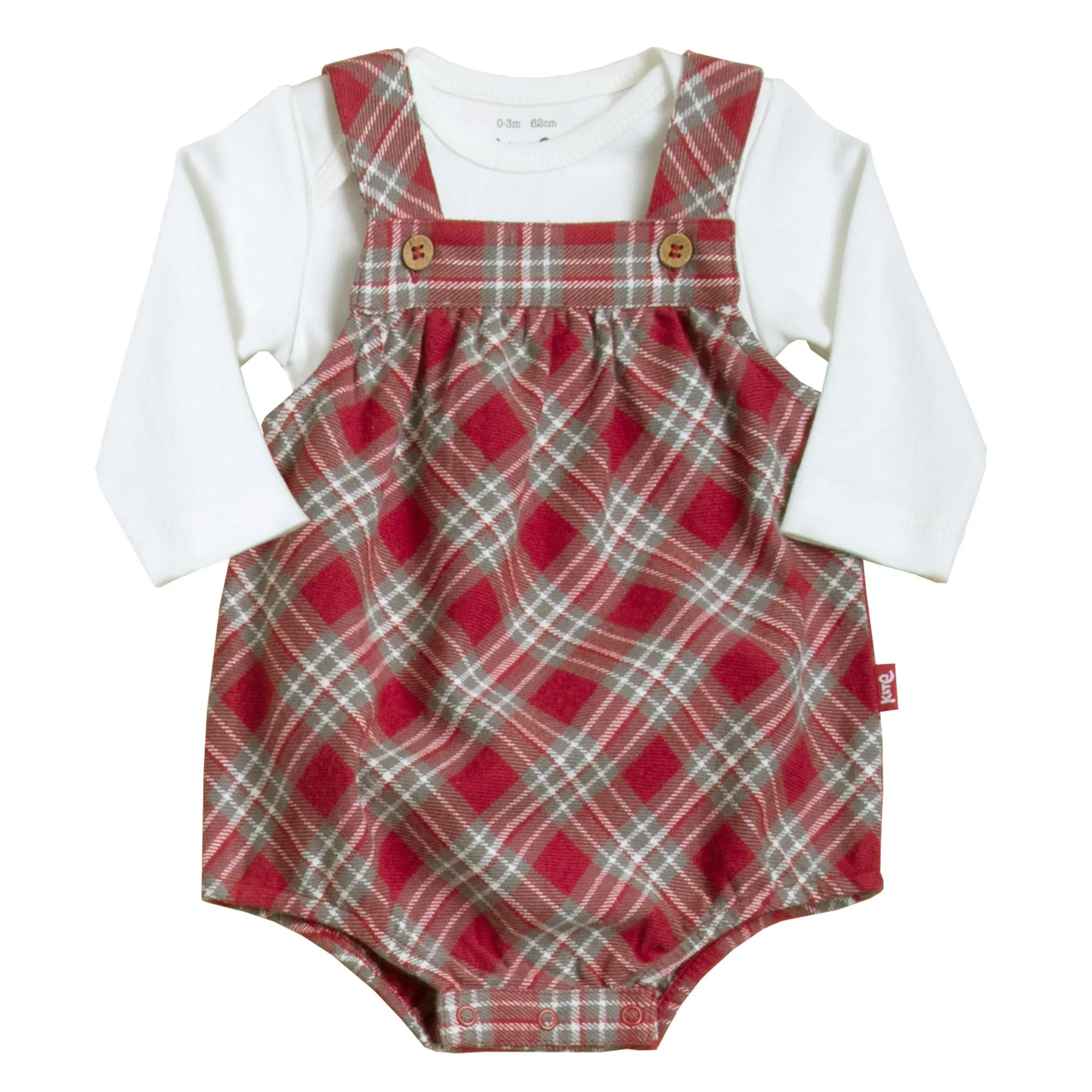 KITE Organic - Red and Cream Check Bubble Style Romper 2 Piece Set - Newborn to 1 month