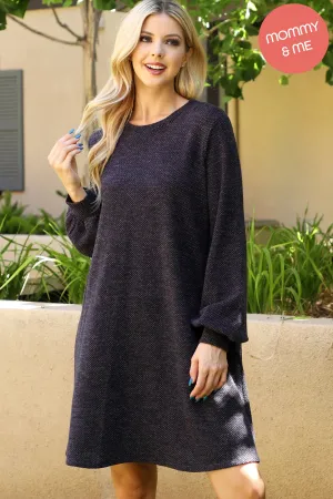 Long Puff Sleeve Jacquard Knit Dress