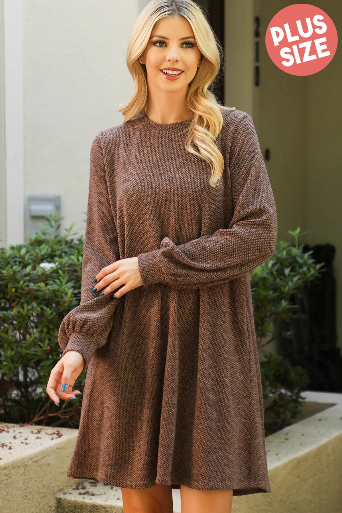 Long Puff Sleeve Jacquard Knit Dress